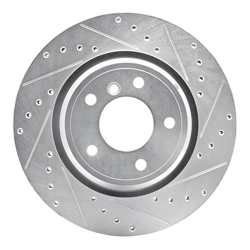 BMW 750IL Brake Rotor (1) - Rear Right - R1 Concepts - Drilled & Slotted - Silver - `95-`03